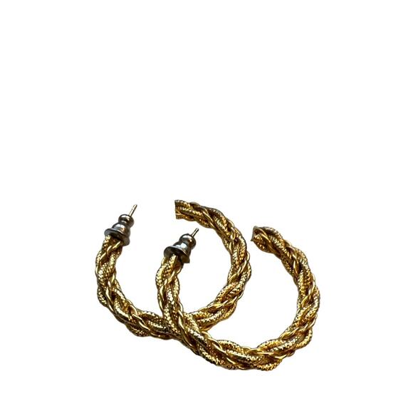 Vintage | 1980’s Gold Rope Small Hoop Earrings - Picture 1 of 4